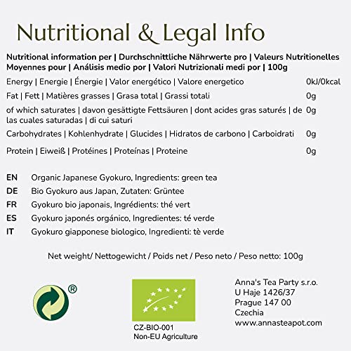 Anna's Teapot Organic Gyokuro - Premium Japanese Green Tea from the 2024 Harvest in a Resealable Pouch (100g)