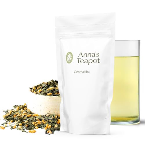 Anna's Teapot Organic Genmaicha Green Tea - Authentic Japanese Loose Leaf Tea with Roasted Rice in a Resealable Bag
